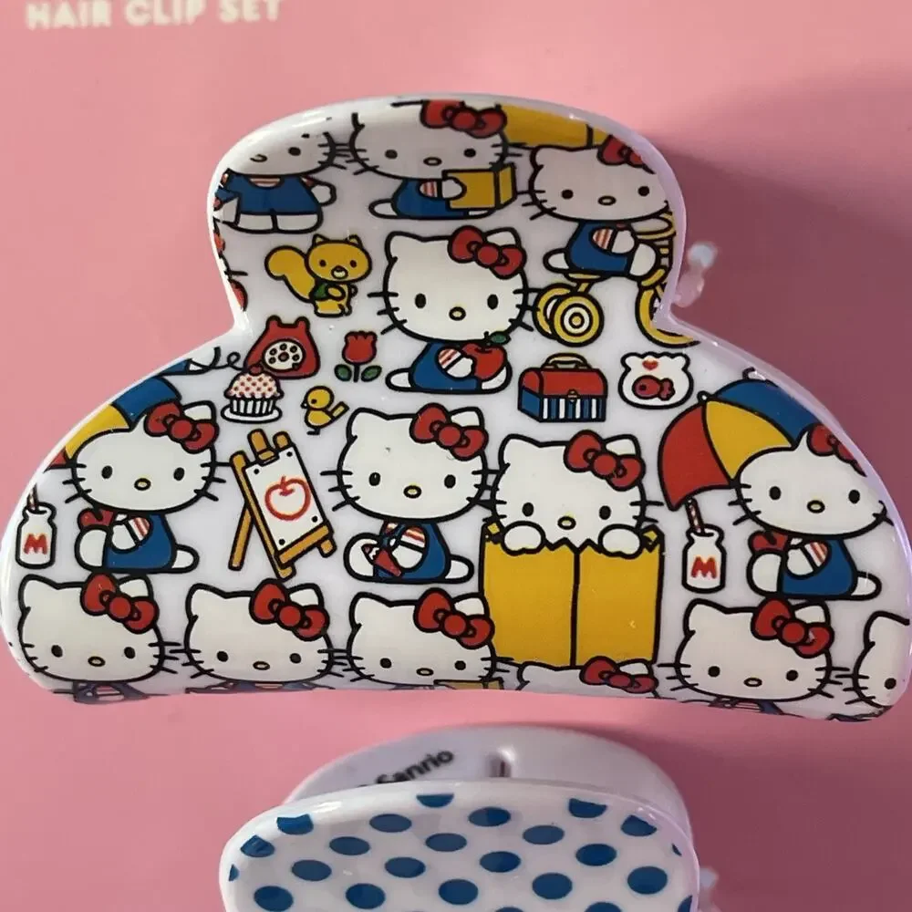 Hello Kitty Hair Claw Clip White Blue 2 Set Accessory Polka Dot 2023 Sanrio
